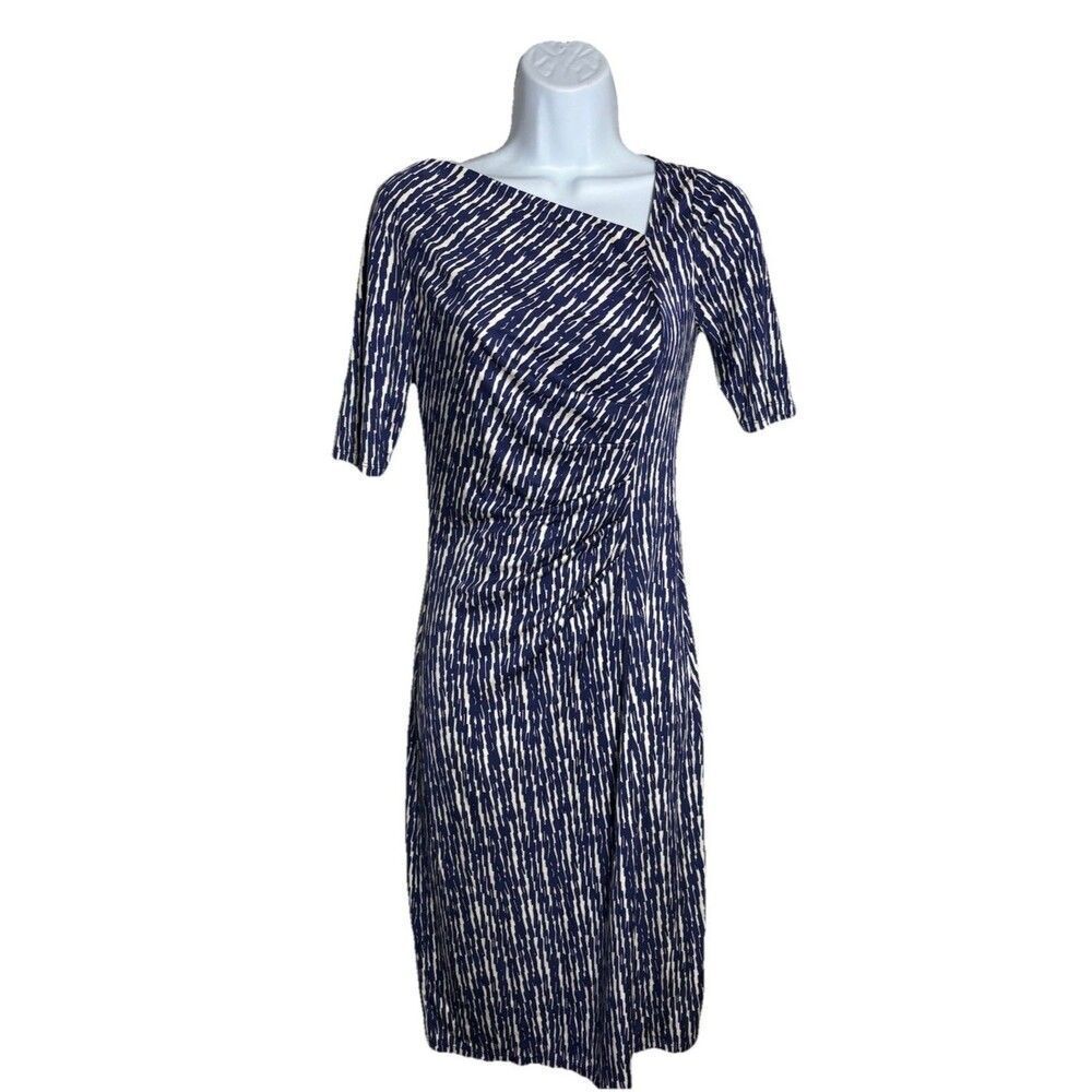 Pure Collection Wrap Midi Dress Women’s Size 4 Blue Silk Short Sleeve V-Neck